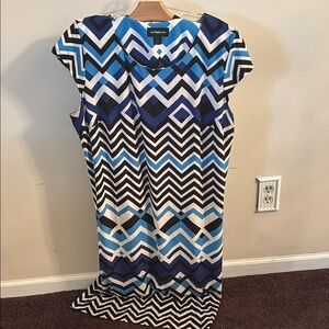 Blue and White Geometric Dress